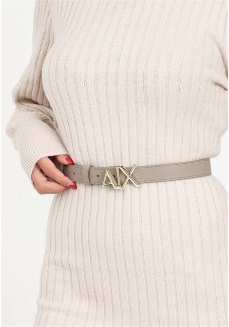 Beige women's belt with metal buckle with three-dimensional letter ARMANI EXCHANGE | 9411252F74509752
